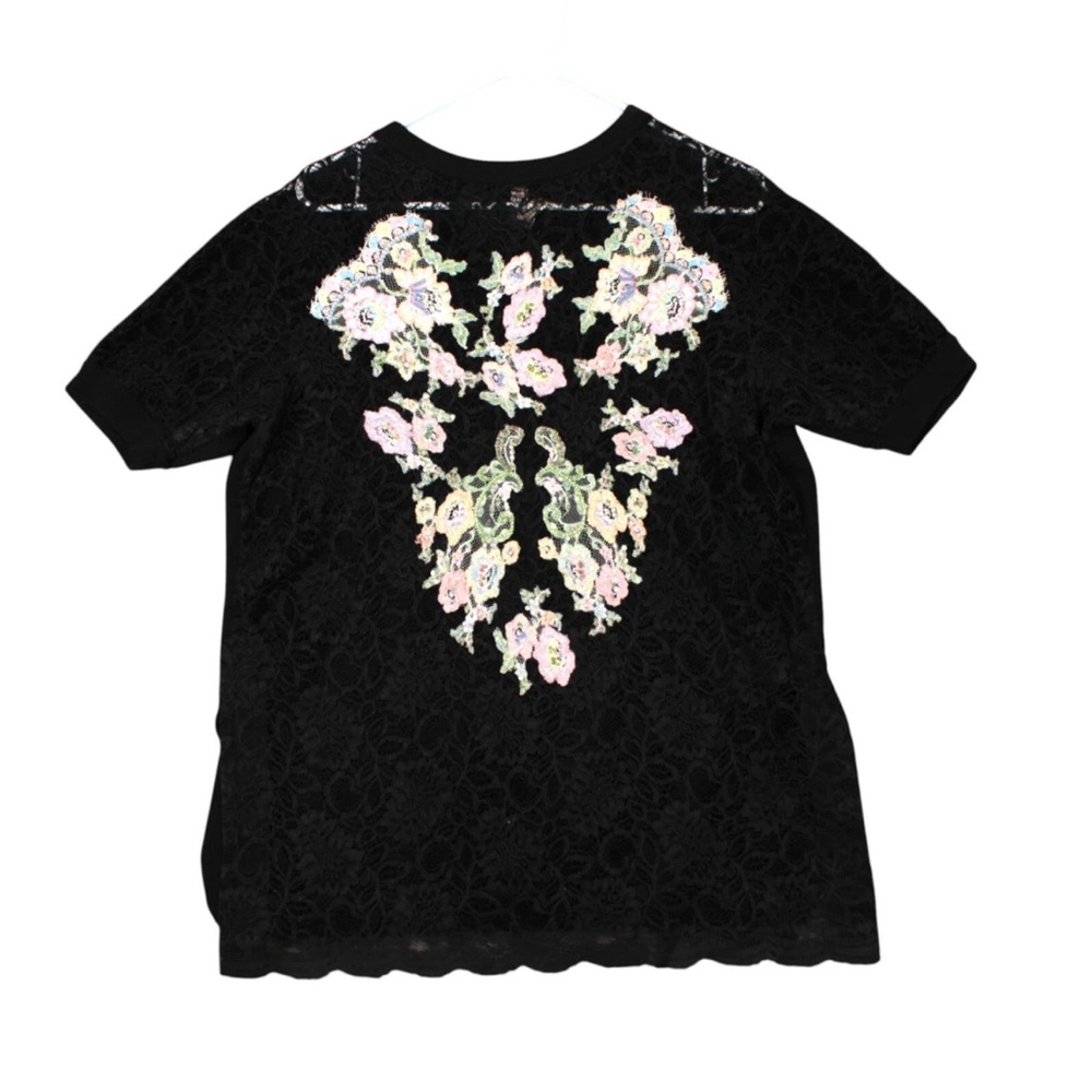 Antonio Marras Tunic Top Embroidered Beaded Floral Black Lace Short Sleeve Sz S